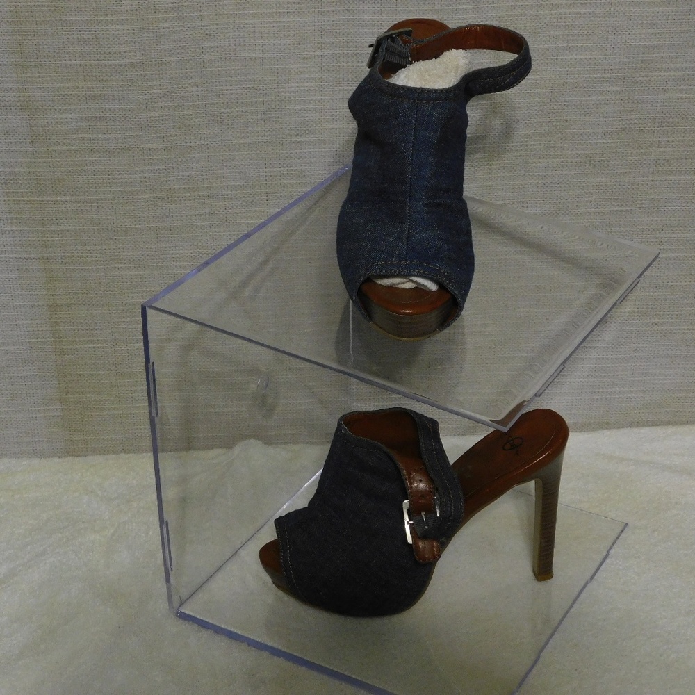WOMEN'S BLUE JEAN OPEN TOE 5" HEELS BY JOEY O SIZE
